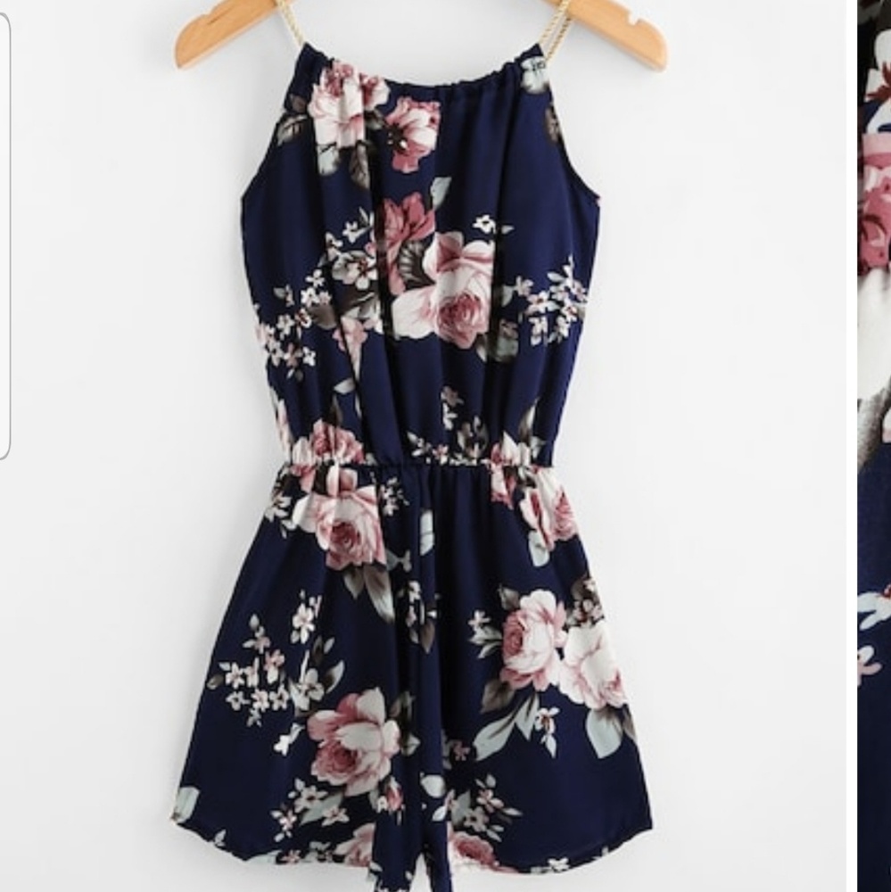 Self tie random floral cami romper
